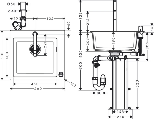 Hansgrohe C51-F450-06 mosogató és csaptelep kombináció 450 szett 43217000