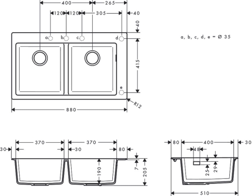 Hansgrohe S510-F770 beépített mosogató 370/370 két medencével, kőszürke 43316290