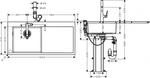 Hansgrohe C71-F450-11 Select mosogató és króm csaptelep kombináció 450 szett 43229000
