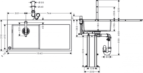 Hansgrohe C71-F450-12 mosogató és króm csaptelep kombináció 450 szett 43230000