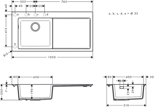 Hansgrohe S5110-F450 beépített mosogató 450, kőszürke 43330290