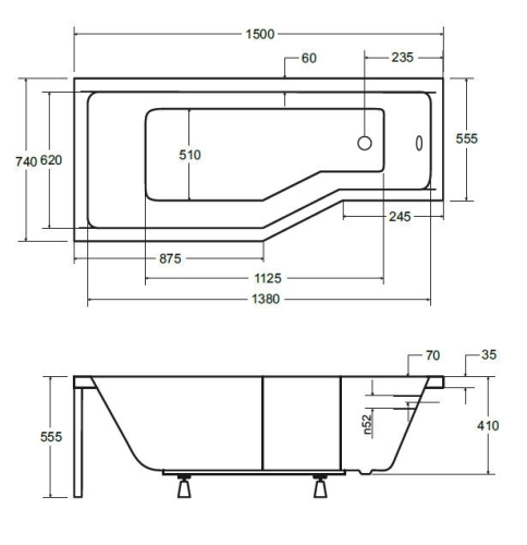 Besco Integra 150x75/56 cm-es kád 3 részes kádparavánnal balos