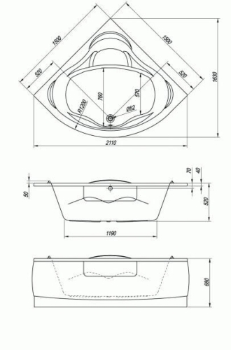 Kolpa-San Loco 150/M-1 Beépíthető sarokkád vízmasszázs rendszerrel 950780