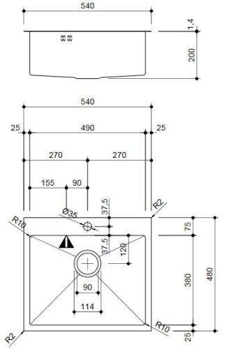 Sapho EPIC beépíthető mosogatótálca 54x48x20 cm, rozsdamentes acél (EP487)