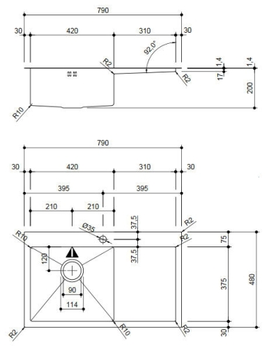 Sapho KIVA beépíthető mosogatótálca 79x48x20 cm, rozsdamentes acél (EP829L)