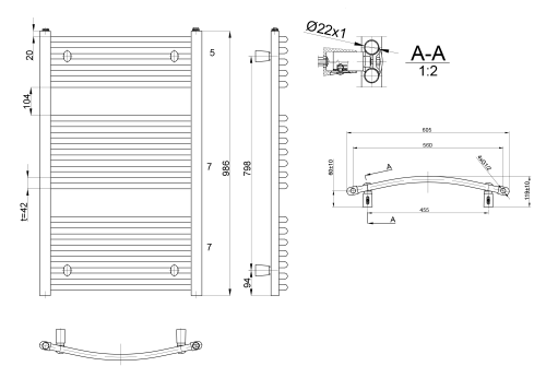 Sapho AQUALINE ORBIT 600x986mm íves fürdőszobai radiátor, fehér ILO96E