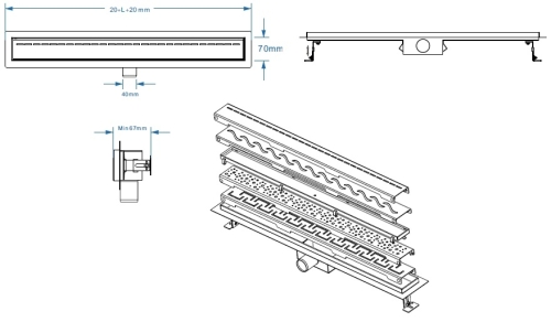 Roltechnik rozsdamentes zuhanyfolyóka, WHITE GLASS (fehér üveg) betéttel, 800 mm, RRF-WG-800