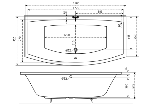 M-Acryl Relax 190x90 cm kád kádlábbal 12401