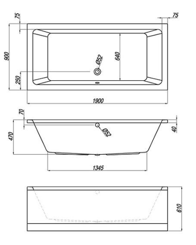 Kolpa-San Elektra 190x90/MO-2+VITAL+MIKRO Előlapos egyenes fürdőkád vitál masszázs rendszerrel mikrofúvókákkal 703470