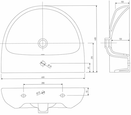 Geberit Selnova 60x48 cm mosdó ovális, csaplyukkal 500.305.01.1