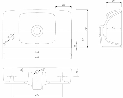 Geberit Selnova Square 45x25 cm kézmosó szögletes jobb oldali csaplyukkal 500.318.01.1