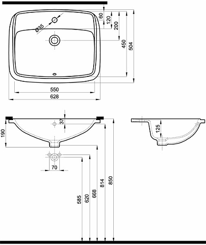 Geberit Selnova Square 55x45 cm alulról építhető mosdó szögletes 500.308.01.1