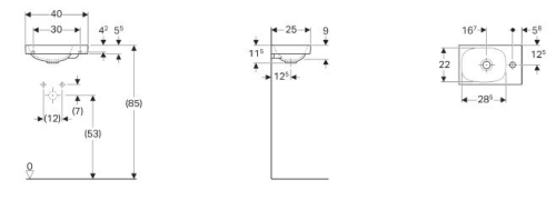 Geberit Acanto 40x25 cm kézmosó, csaplyuk jobb oldalon 500.635.01.2