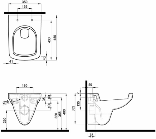 Geberit Selnova Square rövid fali wc 500.263.01.1