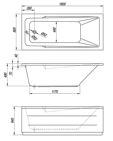 Kolpa-San Armida 180/M-1 Beépíthető egyenes fürdőkád vízmasszázs rendszerrel 904780
