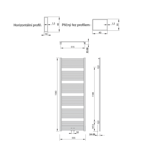 Sapho NEVEL 555x1583mm fürdőszobai radiátor, matt fehér NVX616