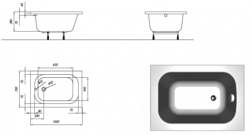 Kolpa-San Mini 100x70 Beépíthető egyenes fürdőkád 945547
