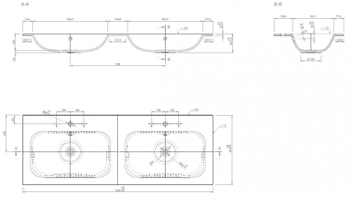 Marmy ASPEN 140x51 cm beépíthető öntött márvány dupla mosdó 80 7207 14 42 10