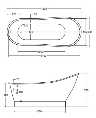 Besco Gloria 150x66 cm szabadonálló kád