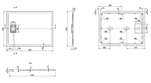 POLYSAN ACORA 120x90x3,5cm öntöttmárvány zuhanytálca, szürke AC025