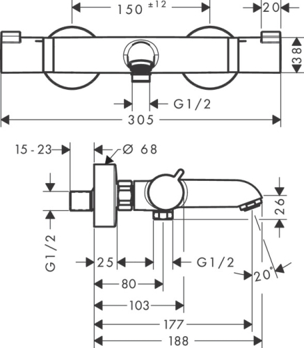 Hansgrohe Ecostat termosztátos kádcsaptelep Comfort, szálcsiszolt fekete króm 13114340