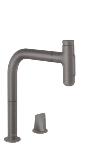 Hansgrohe M71 M7120-H200 2-lyukú egykaros konyhai csaptelep kihúzható kifolyóval, szálcsiszolt fekete króm 73818340