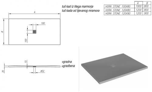 Kolpa-San Hora Stone LM White 120x90 zuhanytálca 5973330