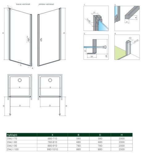 Radaway Nes Black DWJ I  80 cm-es fekete zuhanyajtó, balos 10026080-54-01L