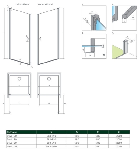 Radaway Nes Black DWJ I 90 cm-es fekete zuhanyajtó, jobbos 10026090-54-01R