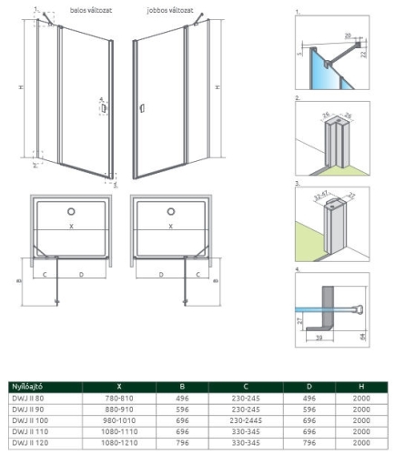 Radaway Nes DWJ II  100 cm-es zuhanyajtó, balos 10036100-01-01L