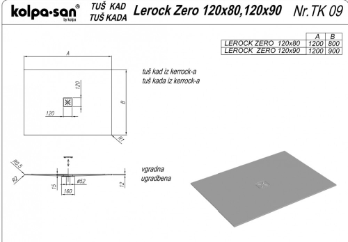 Kolpa-San Lerock Zero 120x90 White zuhanytálca 570820