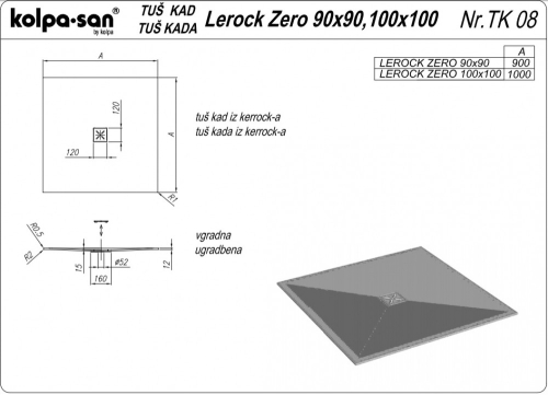 Kolpa-San Lerock Zero 90x90 White zuhanytálca 596010