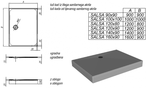 Kolpa-San Salsa 120x80/O előlapos zuhanytálca 534840