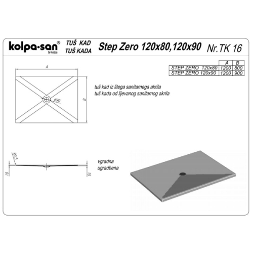 Kolpa-San Step Zero 120x80 zuhanytálca 595870