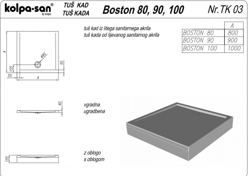 Kolpa-San Boston 80x80 zuhanytálca 792020