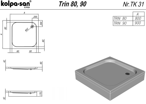 Kolpa-San Trin 80x80/O előlapos zuhanytálca 754890