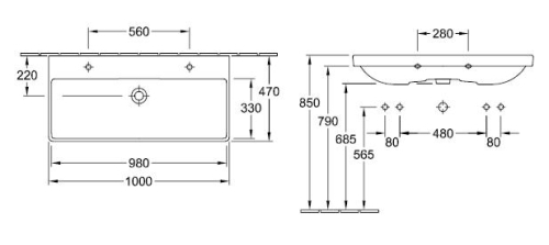 Villeroy & Boch Avento 100x47 cm mosdó 2 csaplyukkal túlfolyó nélkül 4156 A1 01 (4156A101)