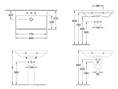 Villeroy & Boch Avento 80x47 cm mosdó túlfolyó nélkül 4156 81 01 (41568101)