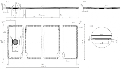 Marmy Dolomite öntött márvány zuhanytálca 80x160 cm, CAVALLI BLACK 80 7854 80 16 54
