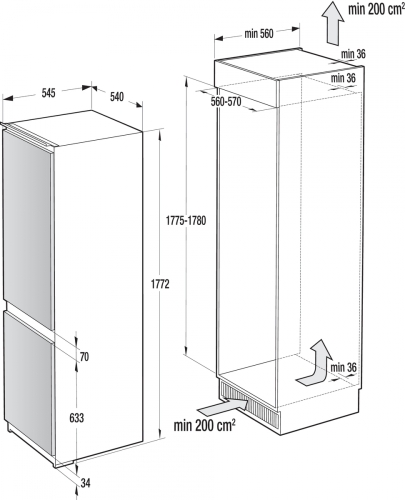 Gorenje beépíthető kombinált hűtőszekrény RKI4181E1