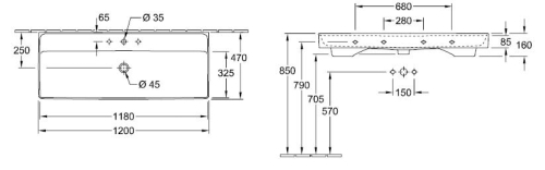 Villeroy & Boch Collaro 120x47 cm mosdó CeramicPlus felülettel 4A33C5R1 (4A33 C5 R1)