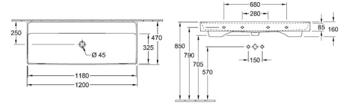 Villeroy & Boch Collaro 120x47 cm mosdó csaplyuk nélkül CeramicPlus felülettel 4A33C3R1 (4A33 C3 R1)
