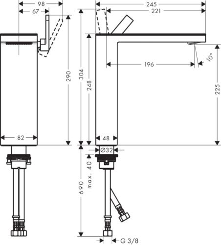 Hansgrohe AXOR MyEdition egykaros mosdócsaptelep 230 push-open lefolyóval, króm/fekete üveg 47020600