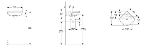 Geberit Fidelio 38x35.5 cm sarok kézmosó 274025000