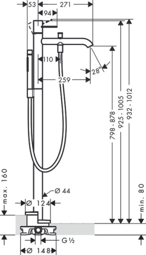 Hansgrohe AXOR Uno egykaros kádcsaptelep szabadonálló, loop fogantyúval 38442000