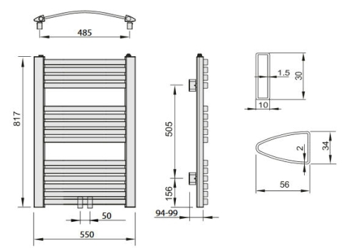 AQUALINE STING fürdőszobai radiátor, 550x817 mm, 387 W, fehér (NG508