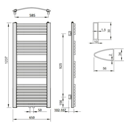 AQUALINE STING fürdőszobai radiátor, 650x1237mm, 679W, fehér NG612
