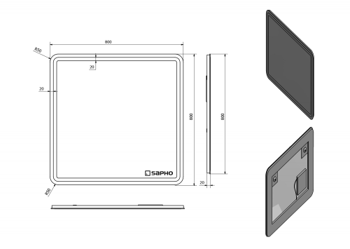 Sapho NYX 80x80cm tükör LED világítással NY080