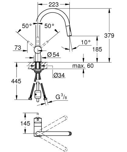 Grohe Minta egykaros mosogató csaptelep kihúzható zuhanyfejjel, warm sunset 32321DA2