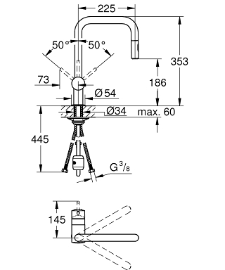 Grohe Minta egykaros mosogató csaptelep kihúzható zuhanyfejjel, warm sunset 32322DA2